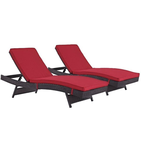 Modway Convene Outdoor Patio Chaise, Espresso and Red - Set of 2 EEI-2428-EXP-RED-SET